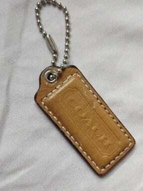 Coach Brown Leather Tag with Bead Chain
